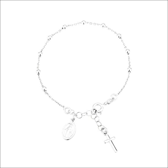 925 Sterling Silver Rosary Bracelet Adjustable Length Italian Made